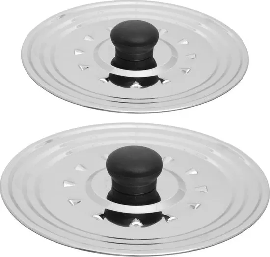 Set van 2x universele spatdeksels / pannendeksels - rvs - met stoomuitlaat - voor pannen van 16/18/20 cm en 22/24/26 cm