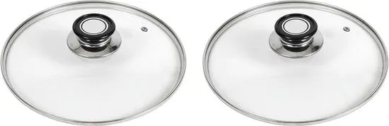 Gerimport Universele glazen pannendeksel - 2x stuks - D22 cm - voor pannen van 22 cm - stoomgaatje