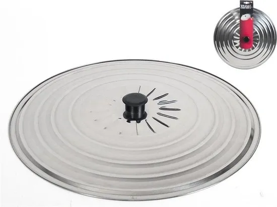 Gerimport Universele spatdeksel/pannendeksel voor pannen - RVS - D36 cm - Kookpannen accessoires