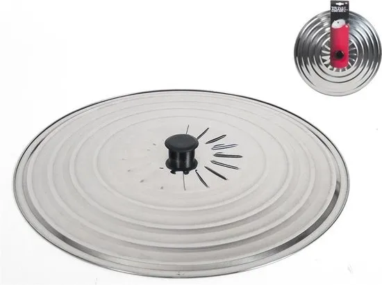 Gerimport Universele spatdeksel/pannendeksel voor pannen - RVS - D34 cm - Kookpannen accessoires