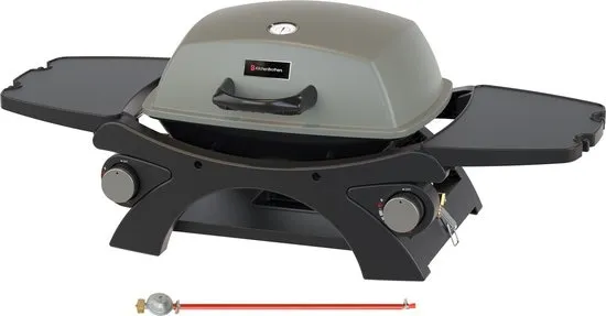 KitchenBrothers Gas BBQ - Tafelmodel Barbecue - Tafelbarbecue - 2x 1,85KW Branders - PFAS Vrij - Anti-aanbaklaag - 37x48 cm Grilloppervlak - Zwart
