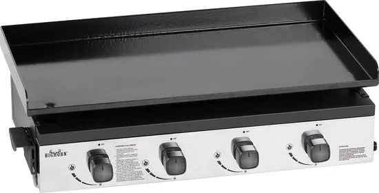 BIGHORN Gas Plancha BBQ met 4 Branders (9,96 kW) – Geëmailleerde Stalen Bakplaat – Compact Tafelmodel – Zwart