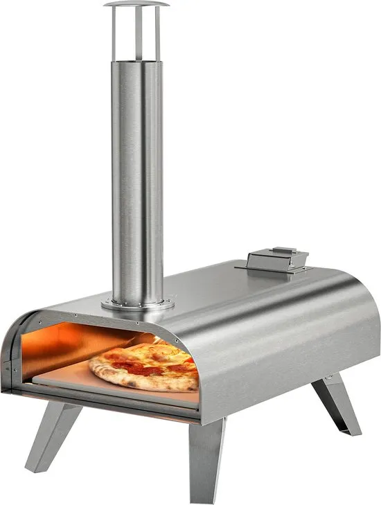 KitchenBrothers Pizza Oven - Houtgestookt - Tafelmodel - PFAS-vrij - Inklapbaar - Pizzasteen - tot 460°C - Pizza maker - Complete Set - Pizzaoven voor Buiten - RVS