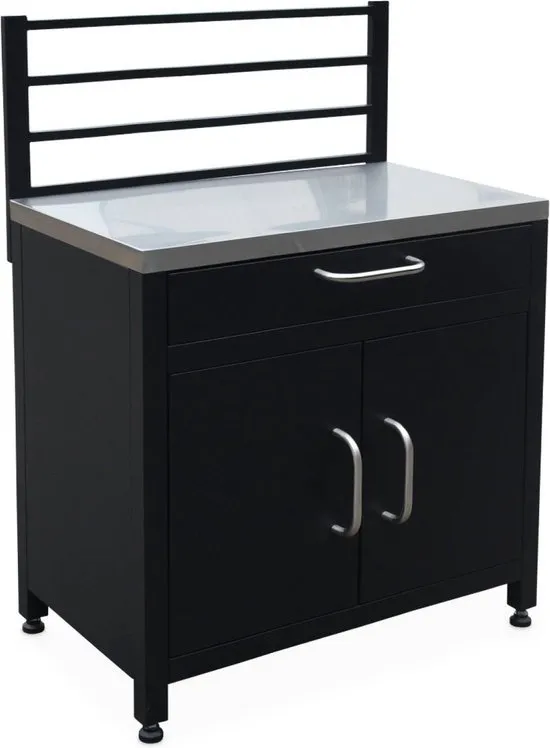 sweeek - Module stalen buitenkeuken 1 lade en 2 deuren met ophangrooster, 80 cm breed - grimaud