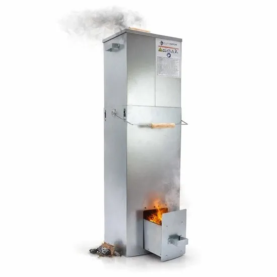 Eurocatch Telescopische Rookoven Vierkant 101 cm - Verzinkt Metalen Rookkast - Smoker voor Buiten met Thermometer en 10 Rookhaken - Rookton voor Vis, Vlees en BBQ Roken