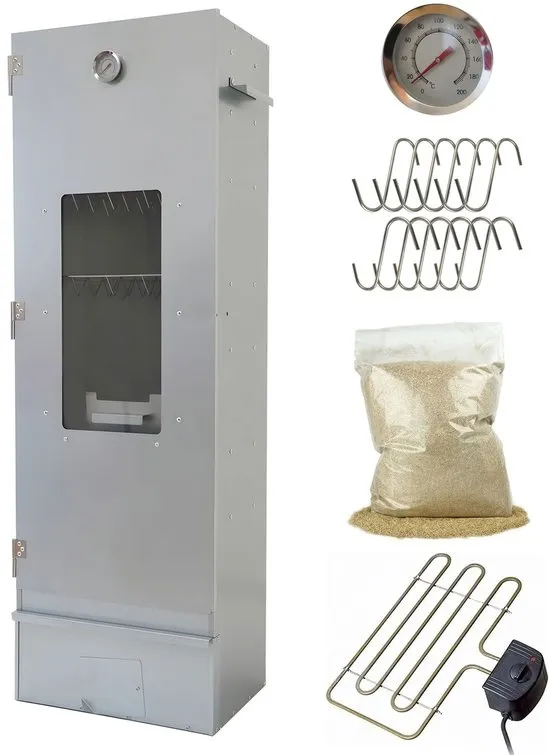 Eurocatch Rookoven Set Big One - Gebruiksklaar geleverd - Hoogte 120cm - Verzinkt Metaal - Met kijkvenster - Incl. Thermometer, Rookhaak en Visrooster - Extra Elektrisch Spiraal & Rookmot
