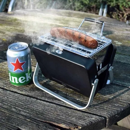 MikaMax World's Smallest Barbecue - Mini Travel Koffer BBQ van Staal met Houtskool Grill