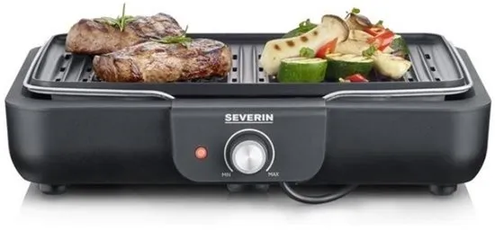 Severin PG 8556 - Electrische Tafel BBQ Grill - 2300 W - 230 °C - Geribbelde grillplaat - Zwart Roestvrijstaal