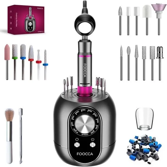 FOOCCA® Elektrische Nagelvijl - Nagelfrees 50000 RPM - 17 Bitjes + 95 Schuurrolletjes + 2 Accessoires - Desktop Ultra - LED Verlichting - Nagelstofkap - Manicure en Pedicure Set - Eeltverwijderaar - Kalknagels