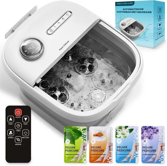 Aqua Deluxe Automatische Voetenbad - Incl. 4x Badzout - Voetmassage Apparaat - Voetbad Met Massage - Inklapbaar - Verwarming tot 48°C