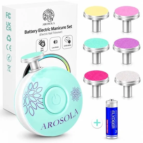 AROSOLA® Elektrische Baby Nagelvijl - Baby Manicure Set - Veilig Nageltjes Vijlen - 6 Opzetstukken - Fluisterstil - Mint Groen