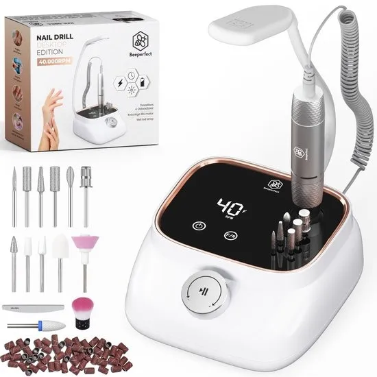 Beeperfect® Elektrische Nagelvijl Desktop Edition - Nagelfrees - Manicure en Pedicure set - Draadloos en Oplaadbaar - 40.000RPM - 11 Bitjes + 3 Accessoires + 56 Schuurrolletjes - Eeltverwijderaar - Kalknagel