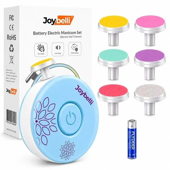 Joybelli® Elektrische Nagelvijl Baby en Kind – Veilige Nagelverzorging – 6 vijlen – Stil en Pijnloos – Inclusief Batterij – Baby Nageltrimmer Set