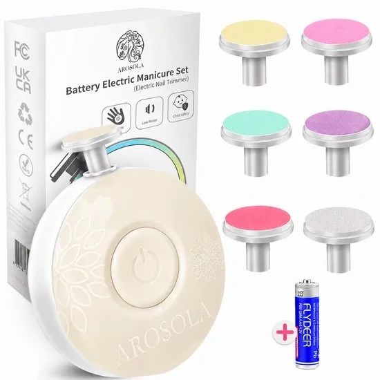 AROSOLA® Elektrische Baby Nagelvijl - Baby Manicure Set - Veilig Nageltjes Vijlen - 6 Opzetstukken - Fluisterstil - Taupe