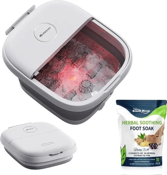Heevey Voetenbad - Voetbad met massage - Voetmassage Apparaat - Verwarming tot 45°C - 6 massagerollen - Inklapbaar - 12 Liter - Incl. Bad zout