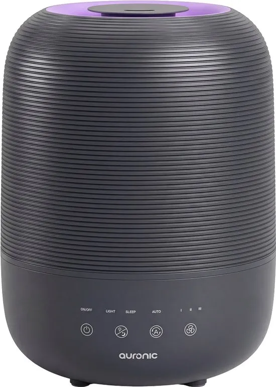 Auronic Luchtbevochtiger - 3L - Geschikt voor Slaapkamer, Babykamer, Kantoor, Woonkamer en Meer - Humidifier - BPA-Vrij - Antraciet