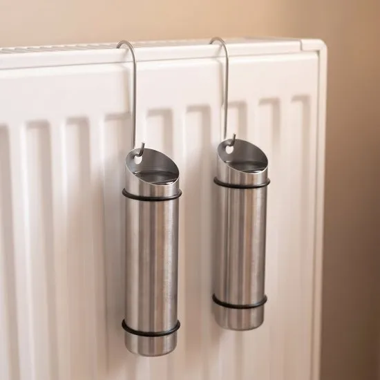 Cheqo® Waterverdamper Set van 2 - Luchtbevochtiger Radiator - Radiator Waterverdamper - Waterverdamper Verwarming - Luchtbevochtiger RVS - Waterbakje Radiator met Ophanghaak - Waterverdamper Hangend - Luchtvochtigheid Verhogen tegen Droge Lucht