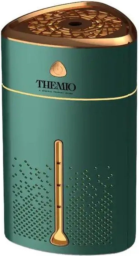 Themio Luchtbevochtiger - Groen/Goud - 1L - Aroma Diffusers - Zware Mist Bevochtiger - Humidifier - geurverspreider- Sfeerverlichting