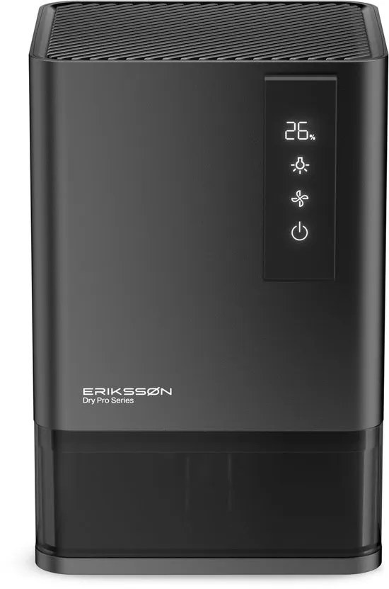 Erikssøn Luchtontvochtiger Dry Pro Series - Ontvochtigt Tot 1.2 Liter Per Dag - Geschikt Voor Huis, Slaapkamer En Badkamer En Woonkamer En Kelder - Dehumidifier - vochtvreters voor in huis - Zwart