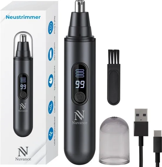 Nuvance Neustrimmer - Oplaadbaar & Afspoelbaar - Neushaartrimmers - Oortrimmer - Mannen & Vrouwen - USB C - Zwart
