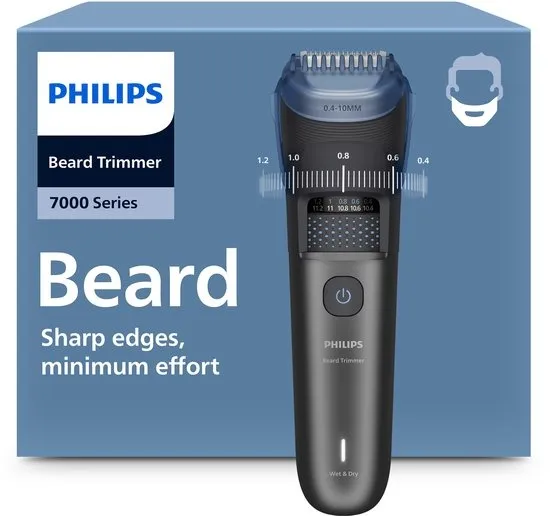 Philips Series 7000 Baardtrimmer mannen - 4 Trimkammen - Dockingstation- Waterproof - Haaropvangsysteem - Opbergetui - Snel laden - Zwart - BT7665/15