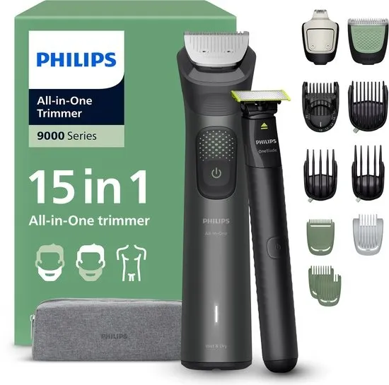 Philips Series 9000 Multigroom - Baardtrimmer - 15 in 1 - Precisietrimmer - Lichaamstrimmer - Wenkbrauwtrimmer - Face&Hair&Body - Scheersensor - Opbergetui inclusief OneBlade Face - MG9531/15