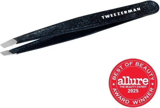 Tweezerman Slant Tweezer Dusted Onyx – Wenkbrauw Pincet - Professioneel Precisie Pincet Met Schuine Punt – Voor Epileren En Haartjes Verwijderen – Roestvrij Staal – Geschikt Voor Fijne En Stugge Haren – Zwart Glitter - Epileer Pincet Voor Wenkbrauwen