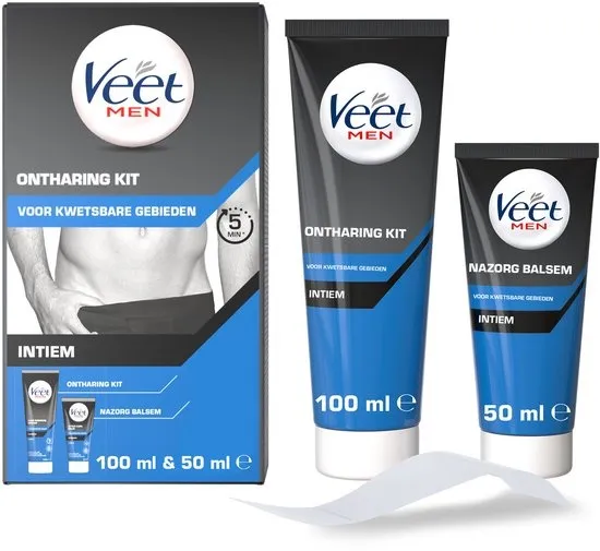 Veet Men Ontharingskit voor Intieme Delen - Ontharingscrème en Aftercare balsem – 100ml + 50ml - 6 Stuks - Voordeelverpakking