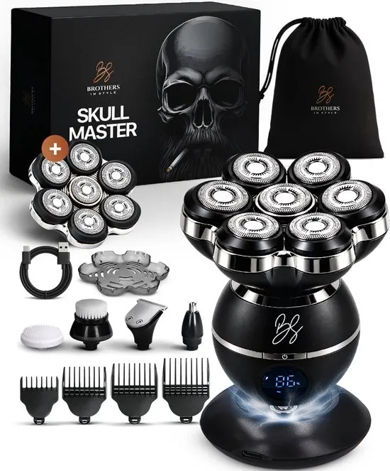 Scheerapparaat Mannen 8-in-1 - Skull Master Pro + Extra Scheerkop – Zwart - Hoofd Scheerapparaat - Head Shaver - Brothers in Style