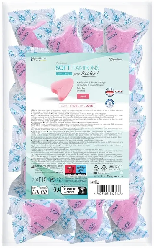 JOYDIVISION Soft Tampons MINI – Discrete, Ergonomische damesverzorging zonder touwtje voor actieve vrouwen – Zacht, Huidvriendelijk comfortmateriaal – Ideaal voor sport, Reizen & intieme momenten