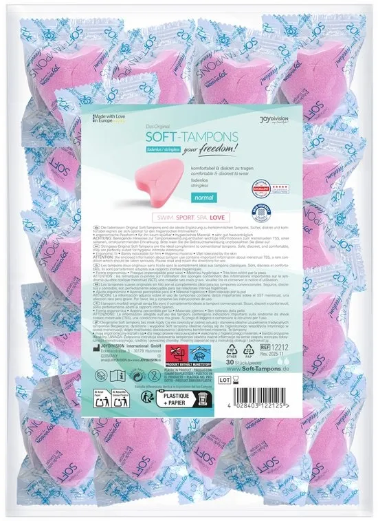 JOYDIVISION Soft Tampons NORMAL, Ergonomische, Zonder touwtje voor sport, dagelijks leven & intimiteit - Huidvriendelijk materiaal, universele pasvorm voor discreet gebruik, 30 stuks