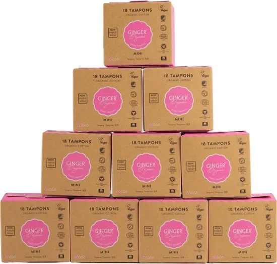 Ginger Organic Mini Tampons - Voordeelverpakking - Biologisch afbreekbaar - Absorberend - Huidvriendelijk - Luxe ontwerp
