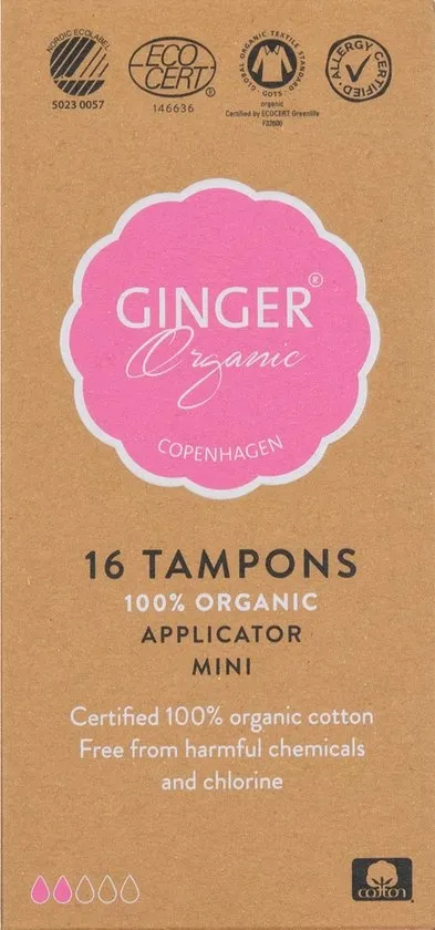 Ginger Organic Tampons - Biologisch katoen - Mini (16 Stuks) - Comfortabel - Betrouwbaar - Huidvriendelijk