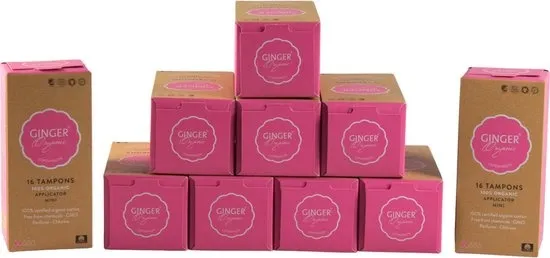 Ginger Organic - Mini Tampons met Applicator - 10 x 16 stuks - Ultrazacht - Huidvriendelijk - Luxe ontwerp