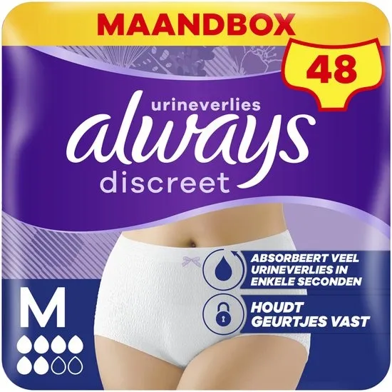 Always Discreet Broekjes Voor Urineverlies Dames, M, x48 Broekjes