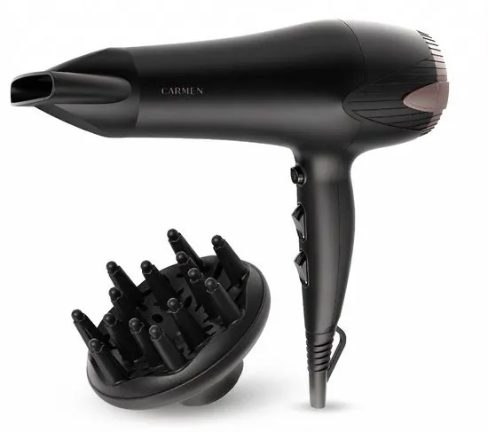 Carmen CHD2365B - Föhn - Inclusief diffuser - 2300 watt - Haardroger - ION technologie - 3 warmtestanden - Coolshot functie