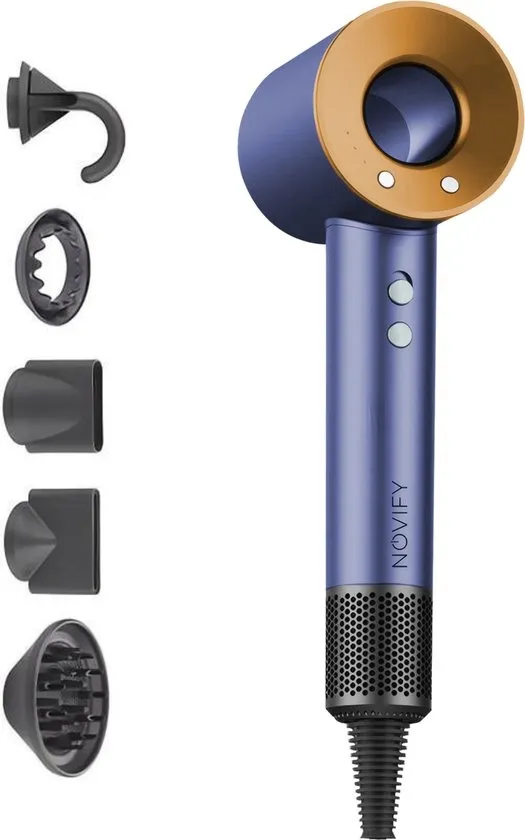 NOVIFY® Fohn - Fohnborstel - Haardroger met 5 opzetstukken - Fohn met Diffuser - 1500W - Donkerblauw - 2026
