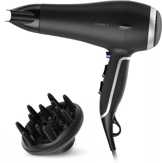 Carmen HD2195 - Föhn - 2000 Watt - Coolshot - 2,5 meter snoer - Blaasmond en diffuser - Zwart