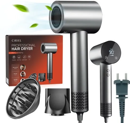 Ciriel CurlTouch™ Pro - Föhn met Diffuser - Krullen - 110.000RPM - Ionische Haardroger met Borstel - 3 Standen - 2 Opzetstukken - Reisföhn - Sèche Cheveux - Krul Feun Set - Haarföhn met Defuser - Hair Blow Dryer - Kappersfohn - Touchscreen