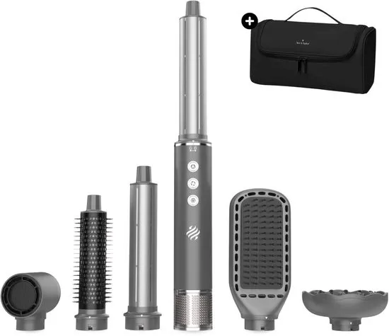 Ace & Taylor AirStyler Pro 6-in-1 – Föhnborstel, Krultang, Stijltang & Thermal Brush – Ionentechnologie – Grijs (MS230)