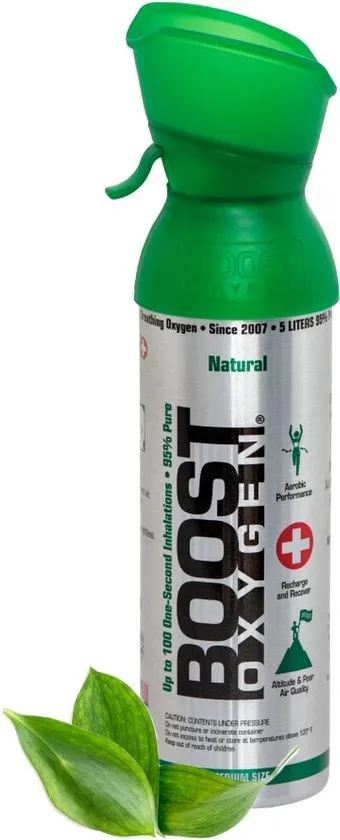 Boost Oxygen - Medium 5L - Natural - 95% Pure Zuurstof - Zuurstoffles - Aerosoltoestel - Powerbreathe - Longtrainer - Concentrator - Ademhalingstrainer - Ademhalingsondersteuning - Sport herstel, Hoogte , Prestaties en Gezondheid - 1x 5 Liter