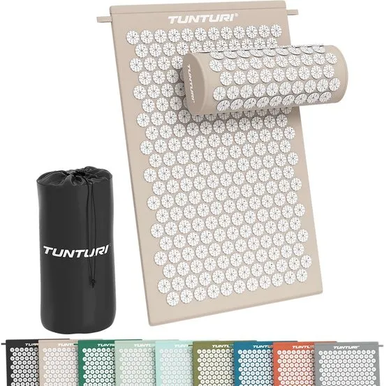 Tunturi Spijkermat met kussen - Acupressuur - Meditatie Mat - Acupunctuur Set - Massage en Ontspanning - 68x42x2 cm - Beige