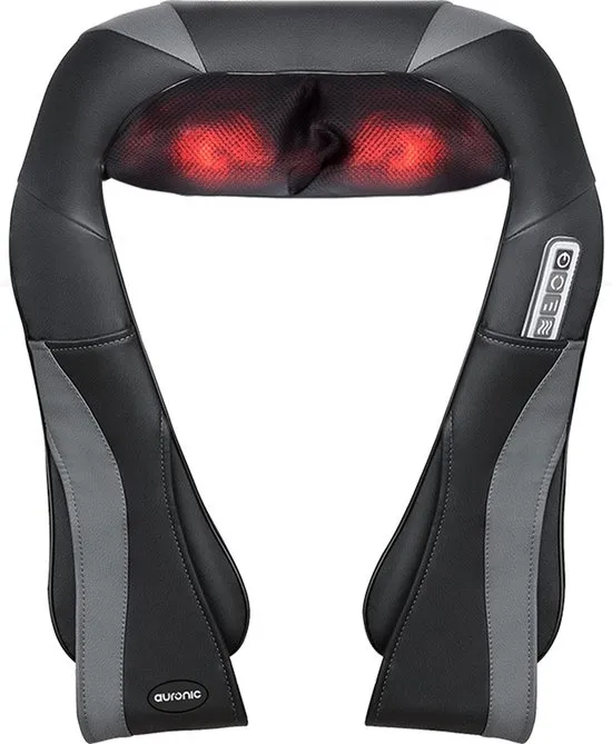 Auronic Shiatsu Massagekussen - Elektrisch Nekmassage Apparaat - Infrarood Warmtefunctie - Nek en Schouder Massage apparaat - Massage Apparaten - Zwart/Grijs