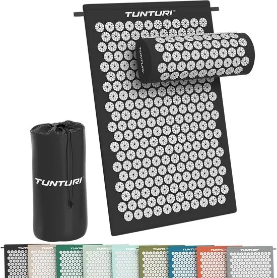 Tunturi Spijkermat met kussen - Acupressuur - Meditatie Mat - Acupunctuur Set - Massage en Ontspanning - 68x42x2 cm - Zwart