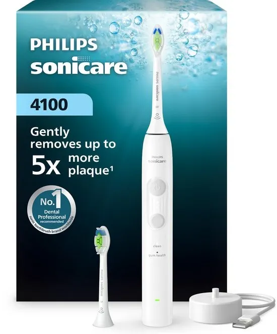 Philips Sonicare 4100 Series – Elektrische Tandenborstel – Wit – Wittere tanden – Met 2 opzetborstels – HX4042/41