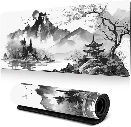 Gaming muismat - muismat xxl - muismat - Muismat in inkttekeningstijl - Antislip rubberen muismat - Natuurlijk rubber - 40×90×0,3 cm - Inktwas