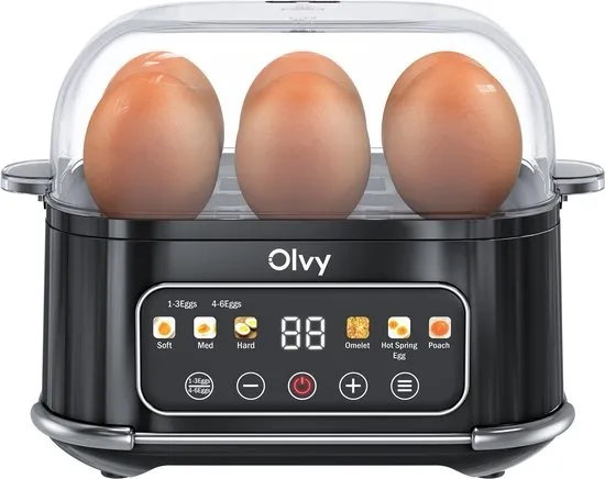 Olvy Smart Eierkoker - LCD-Display - Met Timer - 6 Eieren - Elektrisch - Incl. Maatbeker - Vaatwasserbestendig