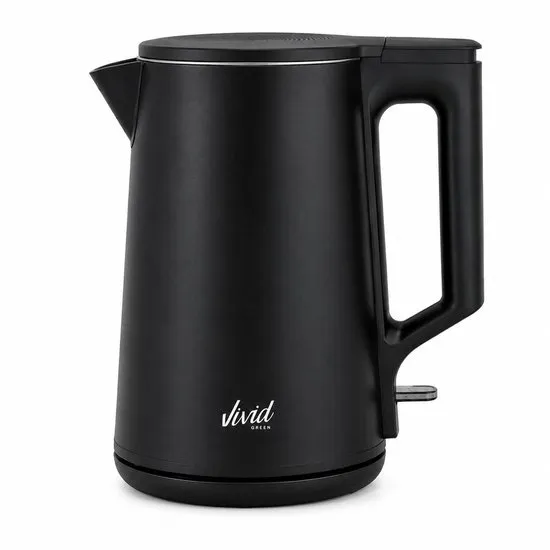 Vivid Green Waterkoker - 1.7L - Dubbelwandig - BPA-vrij - RVS - 2000W - Elektrisch - Zwart