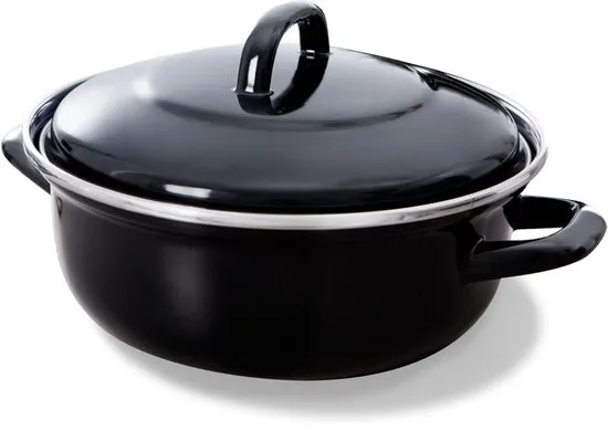 BK Fortalit Emaille braadpan 36cm/7.5L – Inductie braadpan – geëmailleerd staal – Ovenbestendig tot 230 graden – Geen antiaanbaklaag – Met deksel – Zwart/Blauw