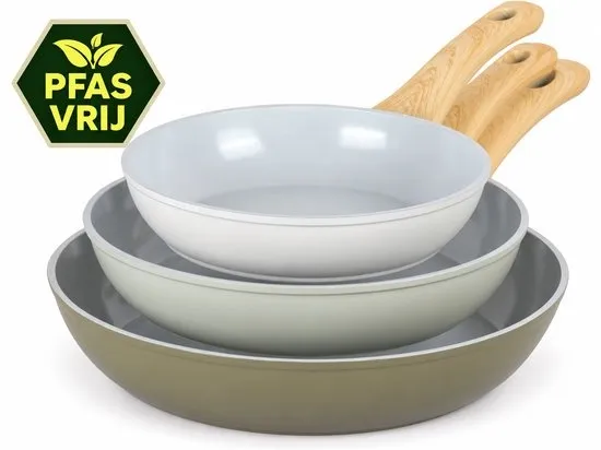 Maison & Kitchen - Koekenpan Inductie Koekenpannenset PFAS vrij serie - 3 delig pan - inductie pannen Ø 20, 24 & 28 cm - koekenpannen - Keramische Pannenset - Gray Olive Green